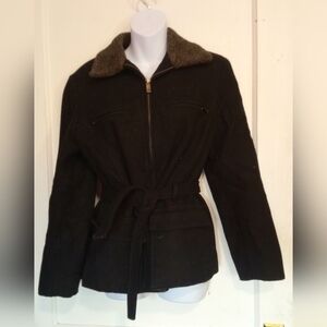 🛍️ BUNDLE ONLY 🛍️Braetan Black Wool Blend Jacket with Brown Faux Fur Collar